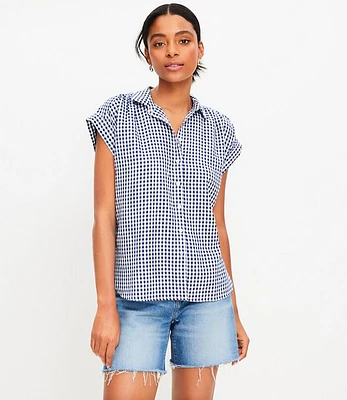 Petite Gingham Pucker Dolman Shirt