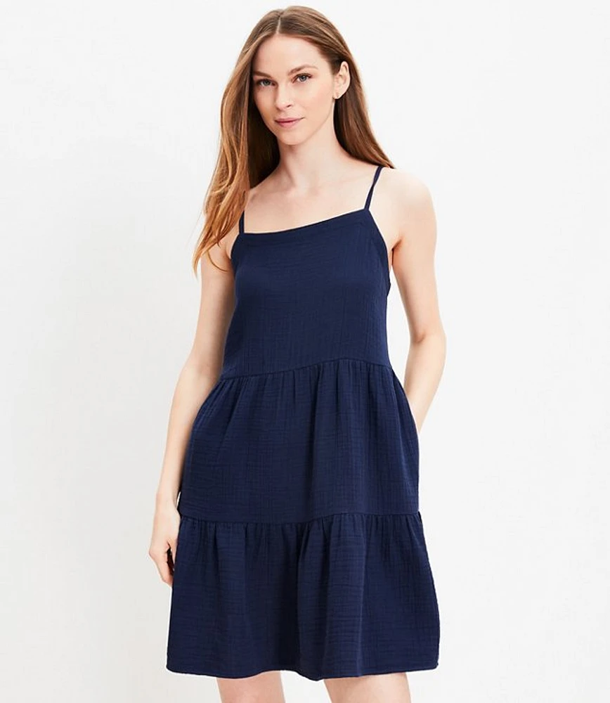 LOFT Beach Triple Cloth Strappy Tiered Dress