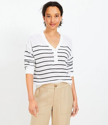 Petite Stripe Textured Stitch Henley Sweater