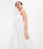 Shimmer Striped Linen Blend Square Neck Midi Dress