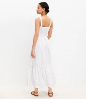 Shimmer Striped Linen Blend Square Neck Midi Dress