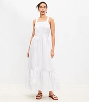 Shimmer Striped Linen Blend Square Neck Midi Dress