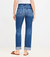 Petite Cuffed High Rise Straight Jeans Bright Mid Indigo Wash