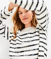 Striped Sequin Mock Neck Sweater