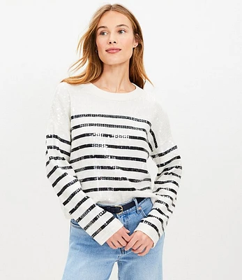 Striped Sequin Mock Neck Sweater