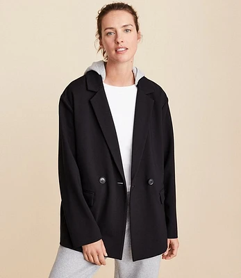 Lou & Grey Sporty Ponte Hooded Double Breasted Blazer