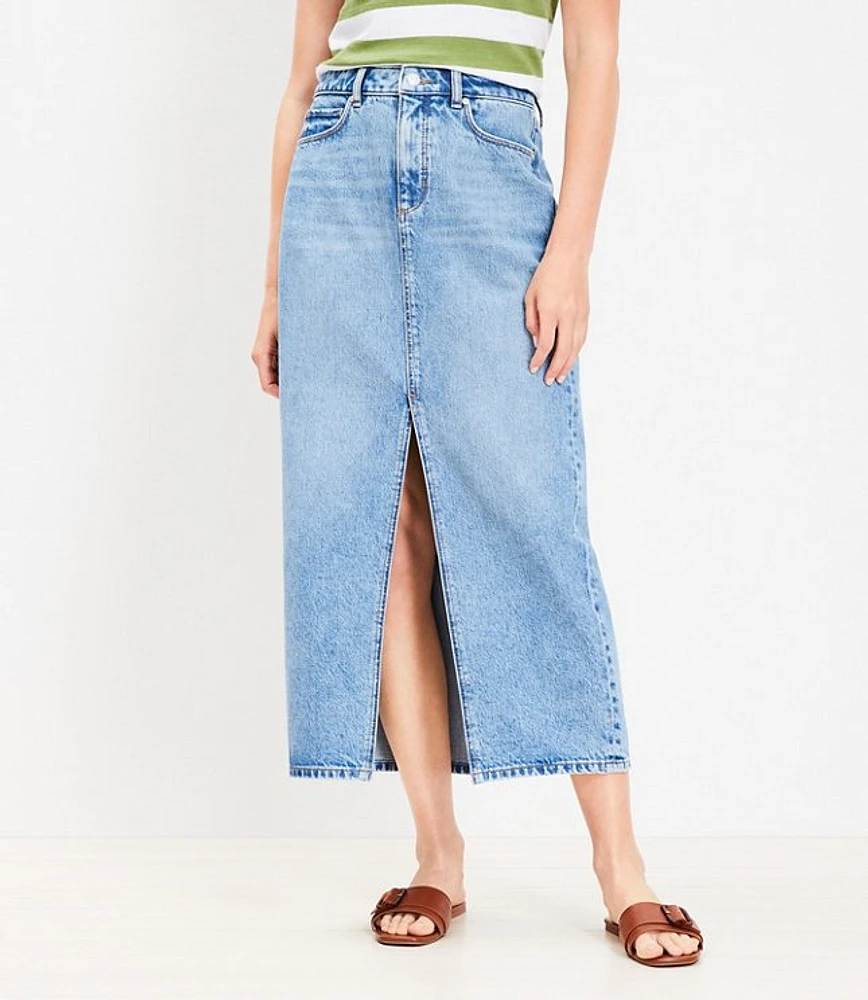 Petite Denim Midi Skirt Classic Mid Wash