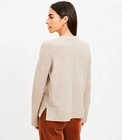 Rib Trim Wide Sleeve V-Neck Sweater