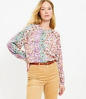 Herringbone Paisley Button Raglan Blouse