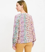 Herringbone Paisley Button Raglan Blouse