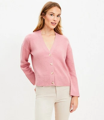 Ribbed Sleeve V-Neck Cardigan