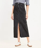 Denim Front Slit Pocket Midi Skirt Washed Black