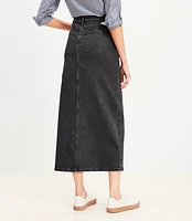 Denim Front Slit Pocket Midi Skirt in Washed Black