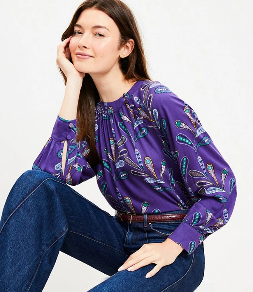 Paisley Button Raglan Blouse