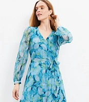 Shimmer Floral Ikat Ruffle Wrap Dress