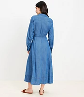 Chambray Belted Midi Pocket Shirtdress