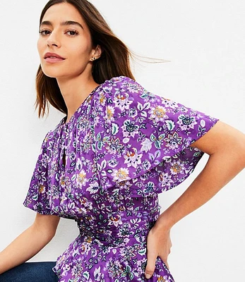 Floral Jacquard Gathered Peplum Top