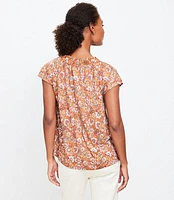 Floral Ruffle Tie Neck Mixed Media Top