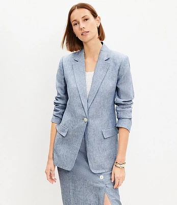 Petite Chambray Linen Oversized Modern Blazer