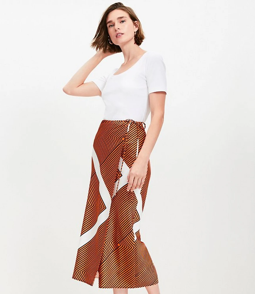 Petite Striped Satin Bias Midi Wrap Skirt