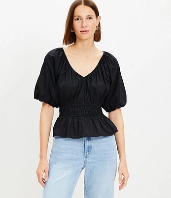 Petite Gathered Waist V-Neck Blouse