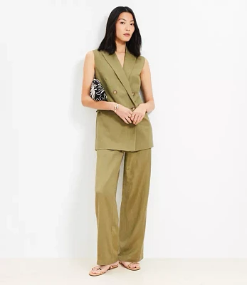 Petite Linen Blend Double Breasted Vest
