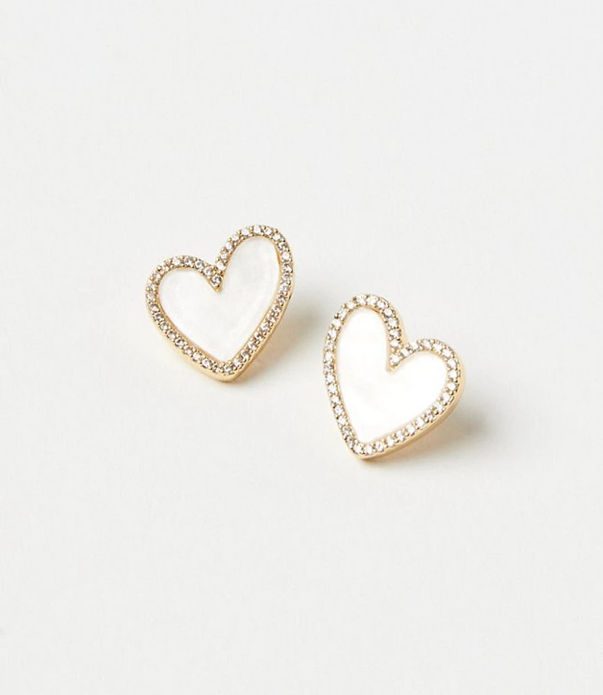 Mother Of Pearl Sparkle Heart Stud Earrings