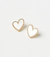 Mother Of Pearl Sparkle Heart Stud Earrings