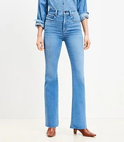 Petite Fresh Cut High Rise Slim Flare Jeans Light Wash Indigo