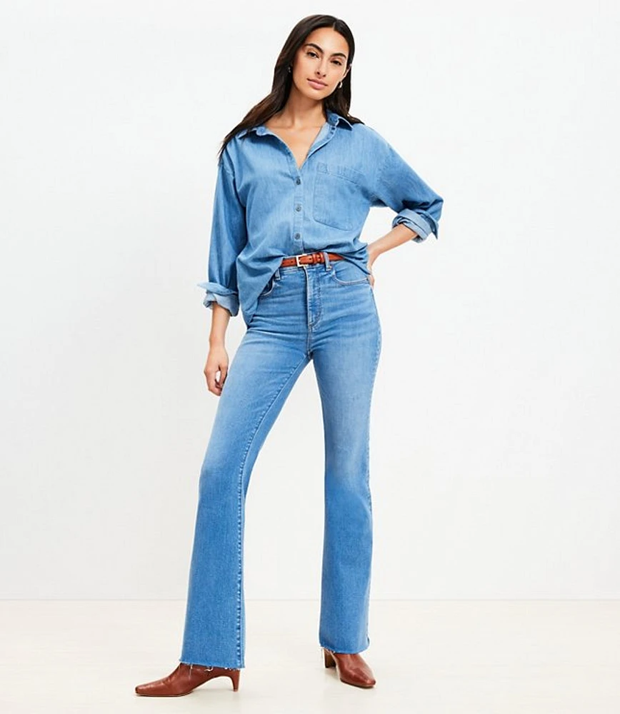 Petite Fresh Cut High Rise Slim Flare Jeans Light Wash Indigo