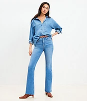 Petite Fresh Cut High Rise Slim Flare Jeans Light Wash Indigo