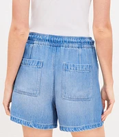 Petite High Rise Drawstring Denim Shorts in Light Wash