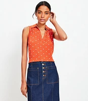 Dotted Collared V-Neck Shell