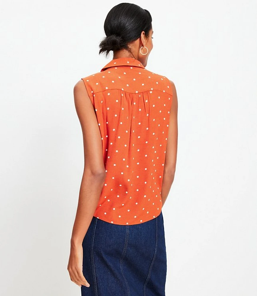 Dotted Collared V-Neck Shell