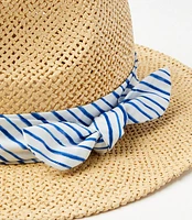 Striped Bow Straw Fedora