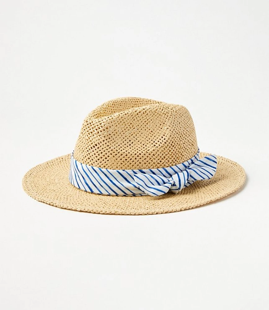 Striped Bow Straw Fedora