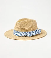 Striped Bow Straw Fedora