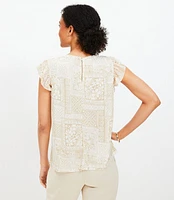 Petite Tile Flutter Sleeve Mixed Media Top