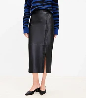 Petite Faux Leather Midi Wrap Skirt