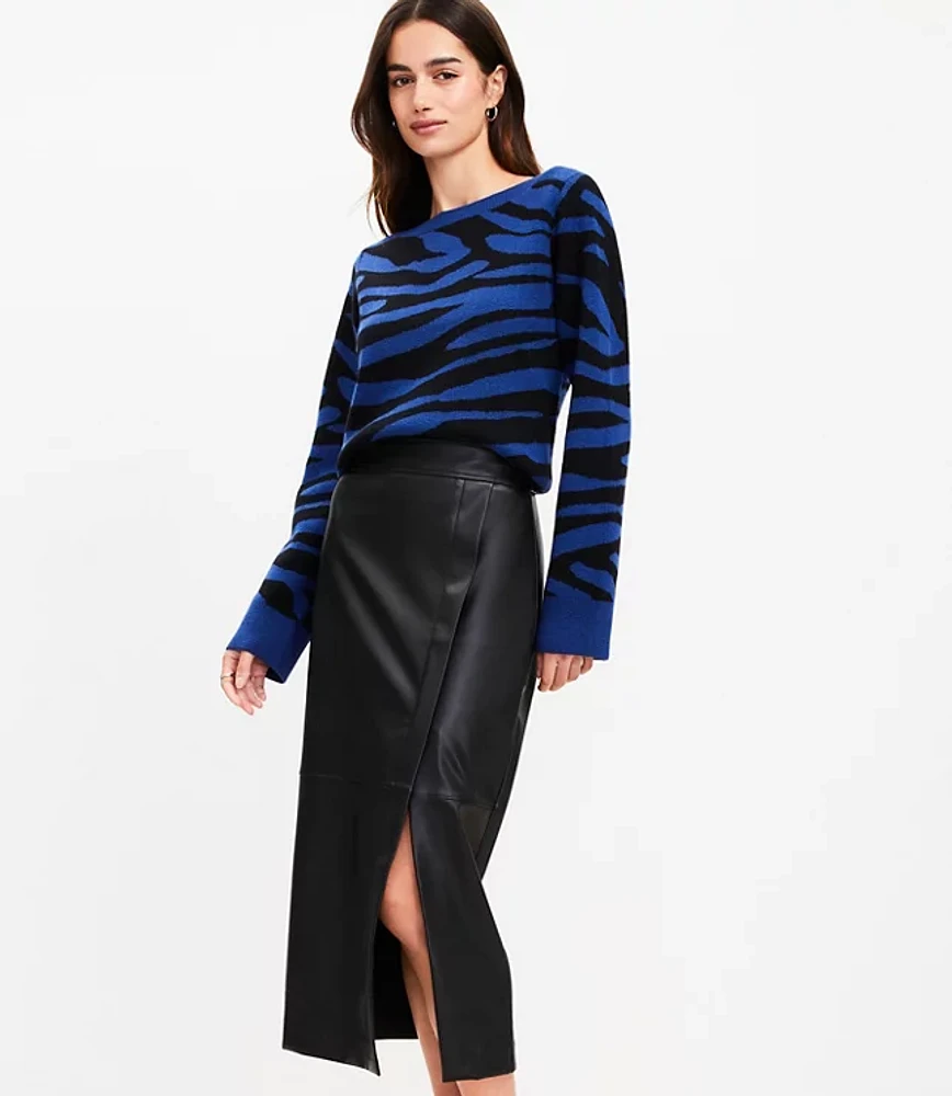 Petite Faux Leather Midi Wrap Skirt