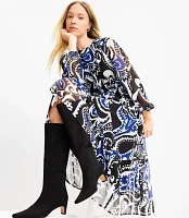 Petite Paisley Shirred Flounce Midi Dress