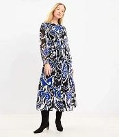 Petite Paisley Shirred Flounce Midi Dress