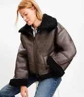 Crackle Faux Suede Sherpa Aviator Jacket