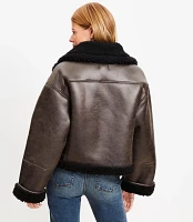 Crackle Faux Suede Sherpa Aviator Jacket