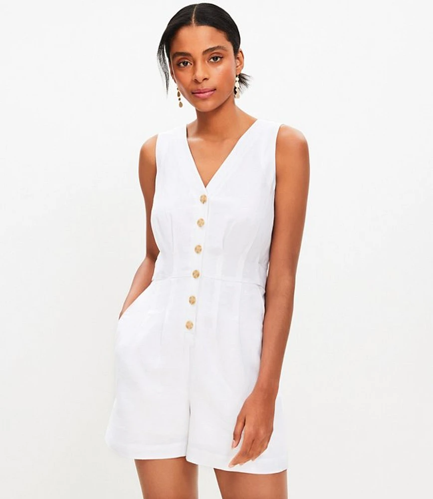 Linen Blend V-Neck Romper