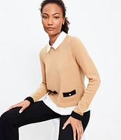 Petite Poplin Layered Mixed Media Sweater