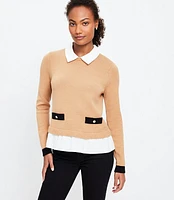 Petite Poplin Layered Mixed Media Sweater