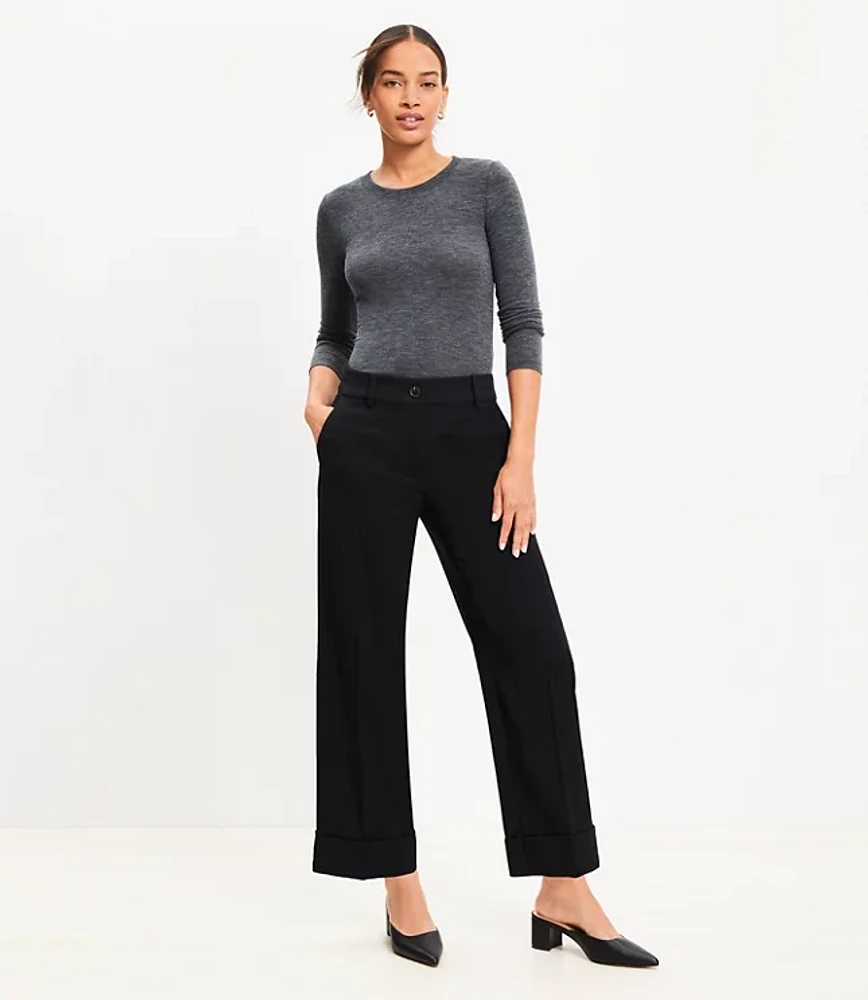 Petite Straight Cropped Cuff Pant Twill