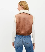 Petite Crackle Faux Leather Shearling Pocket Vest