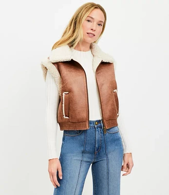 Petite Crackle Faux Leather Shearling Pocket Vest